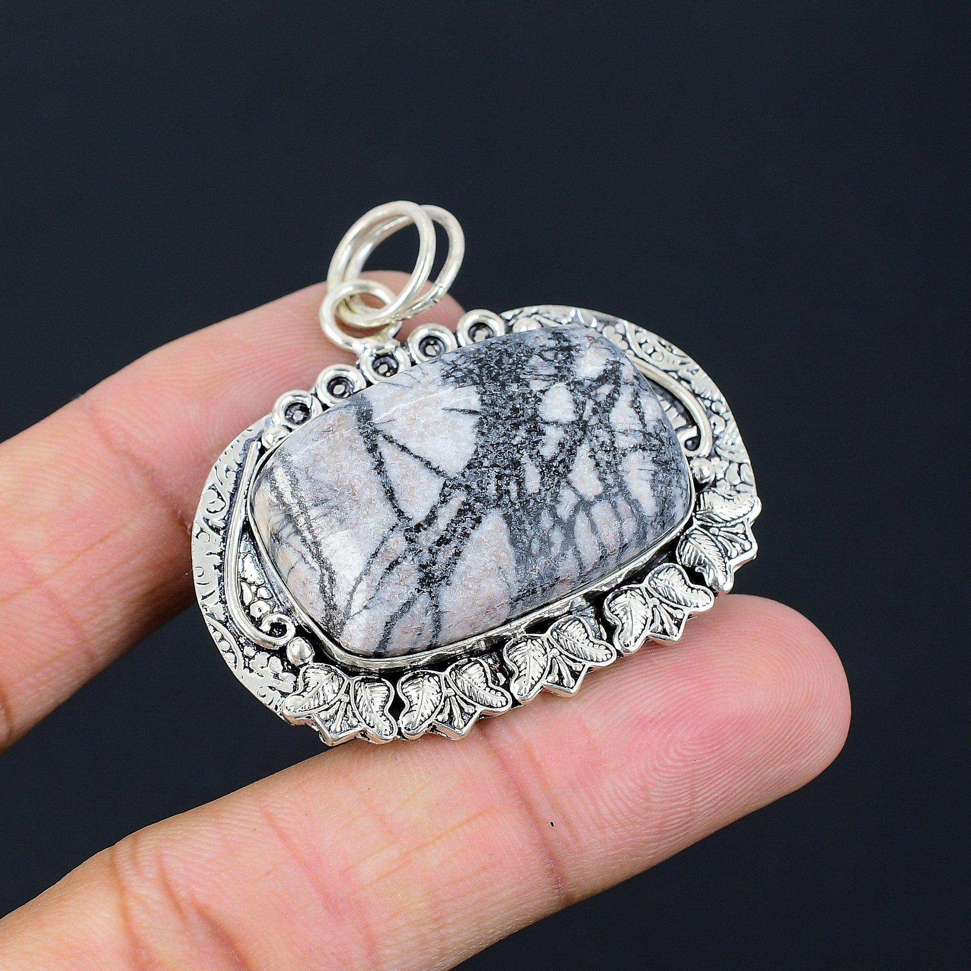 Natural Spider Web Jasper Gemstone Jewelry 925 Sterling Silver Pendant For Girls