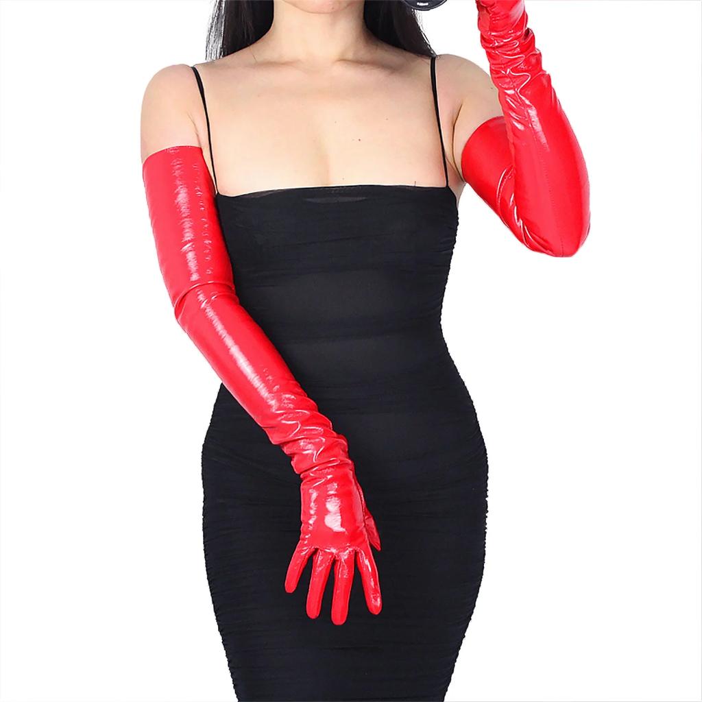 DooWay 70cm Red LONG Leather GLOVES Faux Lambskin Sheepskin Wedding Fashion Cosplay Halloween Costume Evening Opera Glove