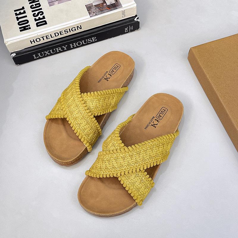 2025 Summer New Flat-bottomed Slippers Women's Wear Cross-toe One-word Drag Soft-bottomed Casual Versatile Cool Slippers