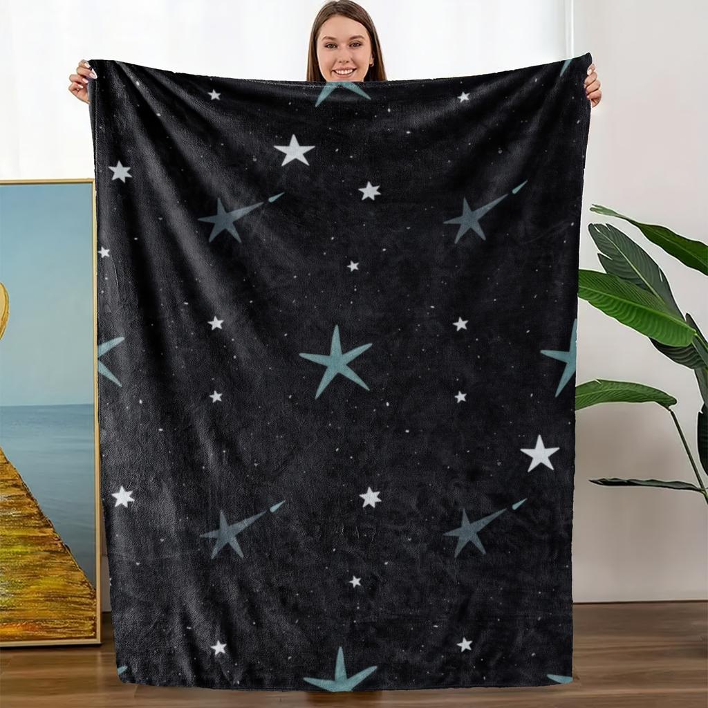 A Cozy Fleece Blanket Featuring a Starry Night Sky Design, Made of Soft And Breathable 100% Polyester, Perfect As a Gift for Fam