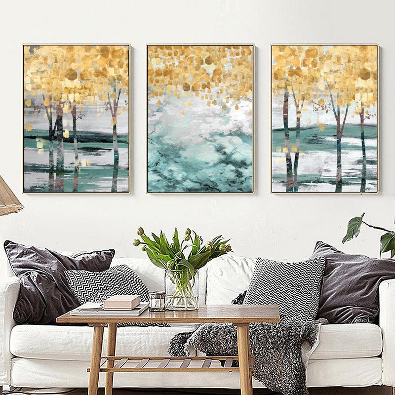 Autumn Trees Nordic Modern Living Room Bedroom Sofa Background Wall Landscape Hanging Canvas Painting Wall Art Home Decor