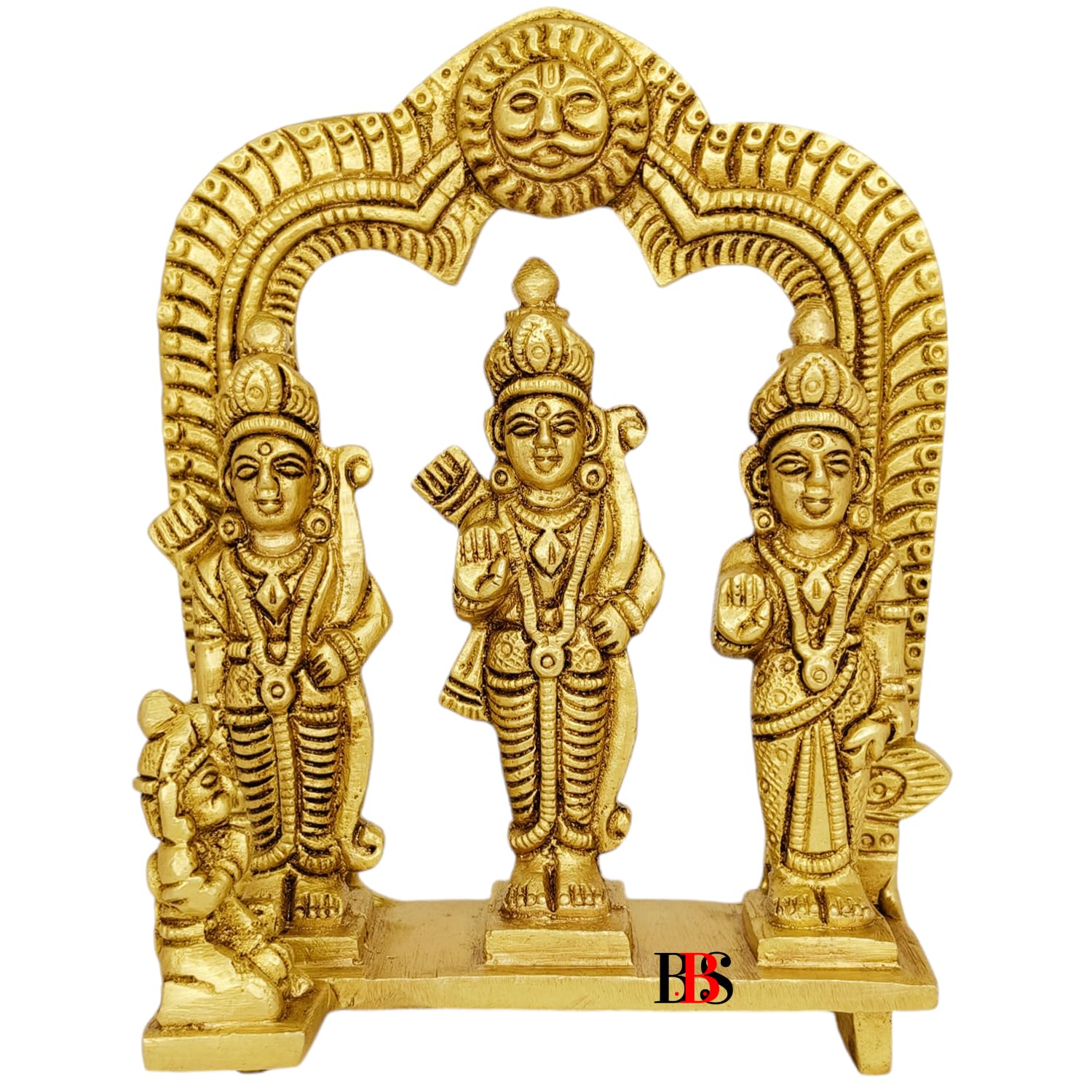 God Ram Darbar Brass Murti, Shree Ram Sita Laxman Hanuman Idol, Golden, Brass