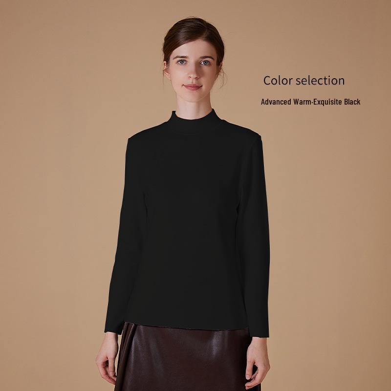 Velvet Women's Half-High Neck Self-Heating Brushed Slim Long-Sleeve Winter Top