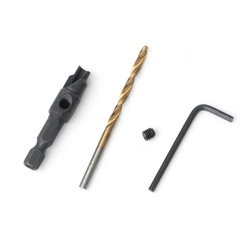 #5 #6 #8 #10 #12 Woodworking Hole Opener Hexagonal Screw Hardware Tool Countersink Drill Bit Taper Hole Drilling and Reaming