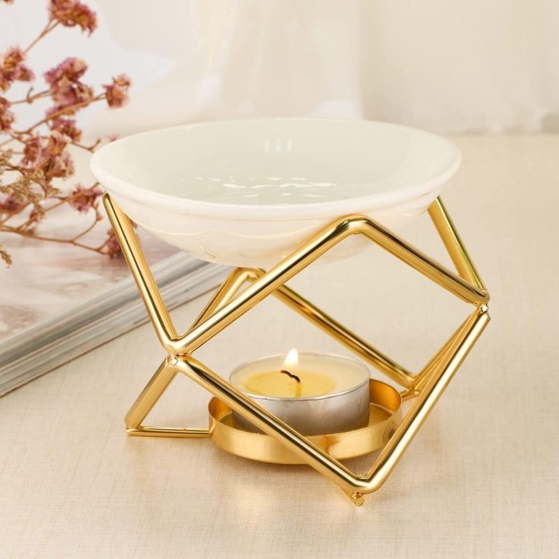 Aromatherapies Diffuser Wax Melt Burners with Ceramics Bowl Metal Tealight Holder Rack for Enhancing Home Aesthetic