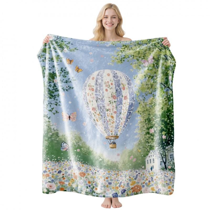 Soft Fleece Blanket With Starry Sky Print Camping Sofa Napping Air Conditioning Use Customizable Design