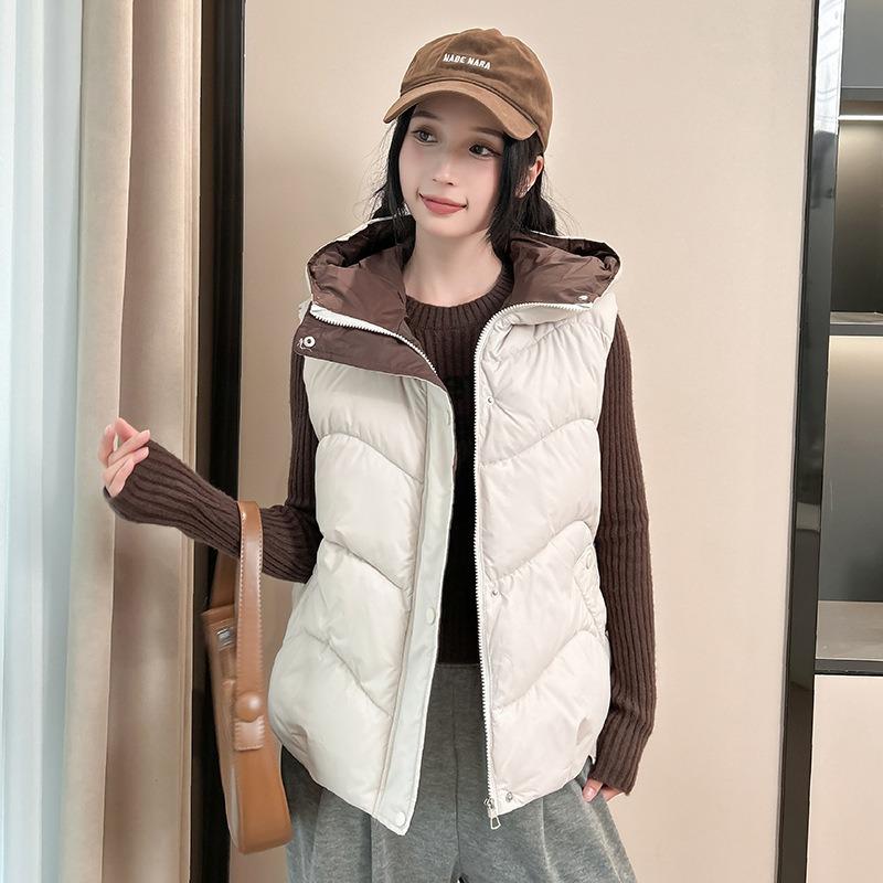 

Hooded warm thickened down cotton clothes vest autumn and winter new loose fashion cotton clothes young vest 2XL suggestion [140--150] catties бежевый