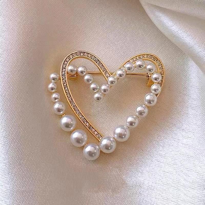 1pcs Fashion Full Pearl Double Circle Round Brooch for Women Jewelry Pins Metal Brooch