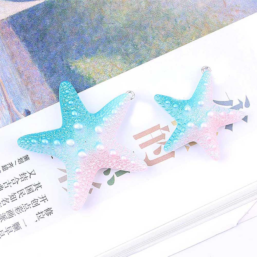 2 Pcs/Pack Gradient Starfish Pendant With Multicolor Resin Pearl Plane For DIY Bracelet Hair Earring Backpack Keychain Hanging Ornament Decor