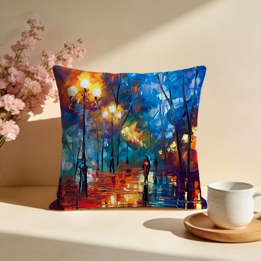 Fashion LLeonid Afremov Oilful Cushion Cover Stylish Washable Pillow Cover Ideal for Couch Bedroom Car Decoration