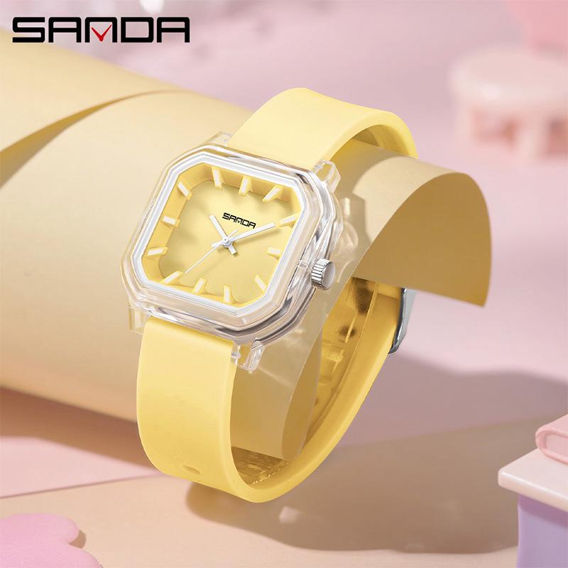 Sanda Fashion Color Block Kids' Silent Quartz Square Exam Watch – 3D Creative Unisex Design