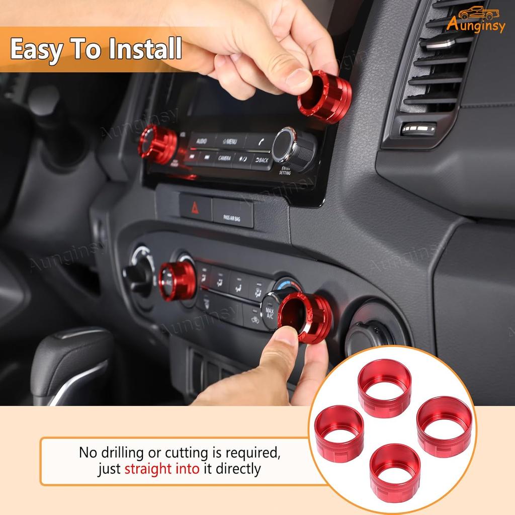 Aunginsy Center Console Air Conditioner Volume Knob Button Circle Cover Compatible with Nissan Frontier 2022-2025 Car 4Pcs A/C Switch Button Knob
