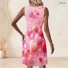 Women Plus Size Sleeveless A Line Dress Black Printed Round Neck Keyhole Ring Detail