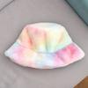 Rainbow Tie Dye Foldable Women Fisherman Hat Korean Style Cap Faux Fur Bucket Hat Autumn Winter Hat