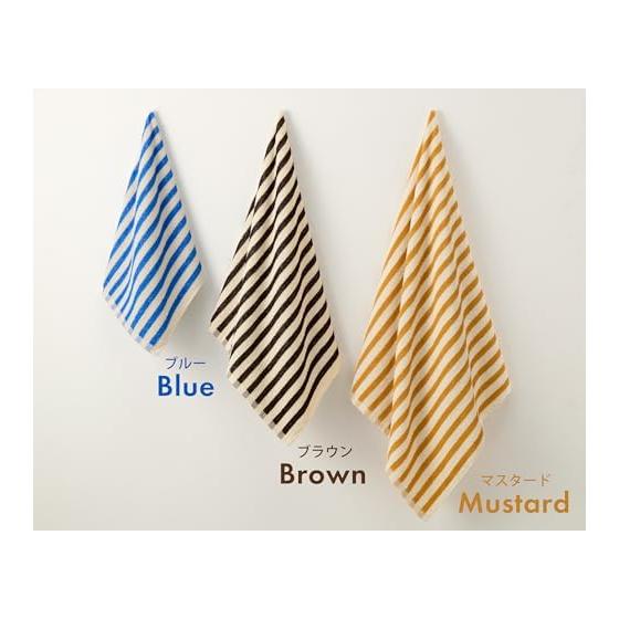 Kosugizen Daily Face Towel BASIC Middle Stripe Blue Set of 3 34 X 80cm Moderate Volume Everyday Use AMZG-2603A-BLL