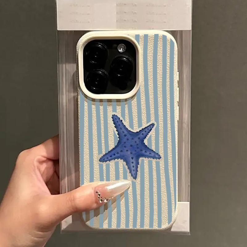 Blue Striped Starfish Pattern Soft Candy Color Phone Case For iPhone 17 16 15 14 13 12 11 Pro Max XR X XS 17Air Shockproof Cover