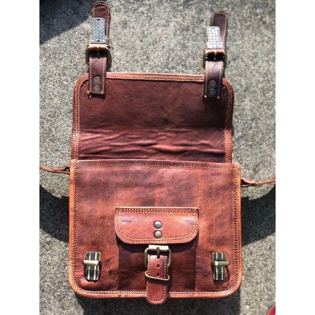 Malá kožená brašna, tradiční brašna, kožený messenger 7”x9”, malá hnědá kabelka, rustikální kožená crossbody kabelka, kožená taška přes rameno