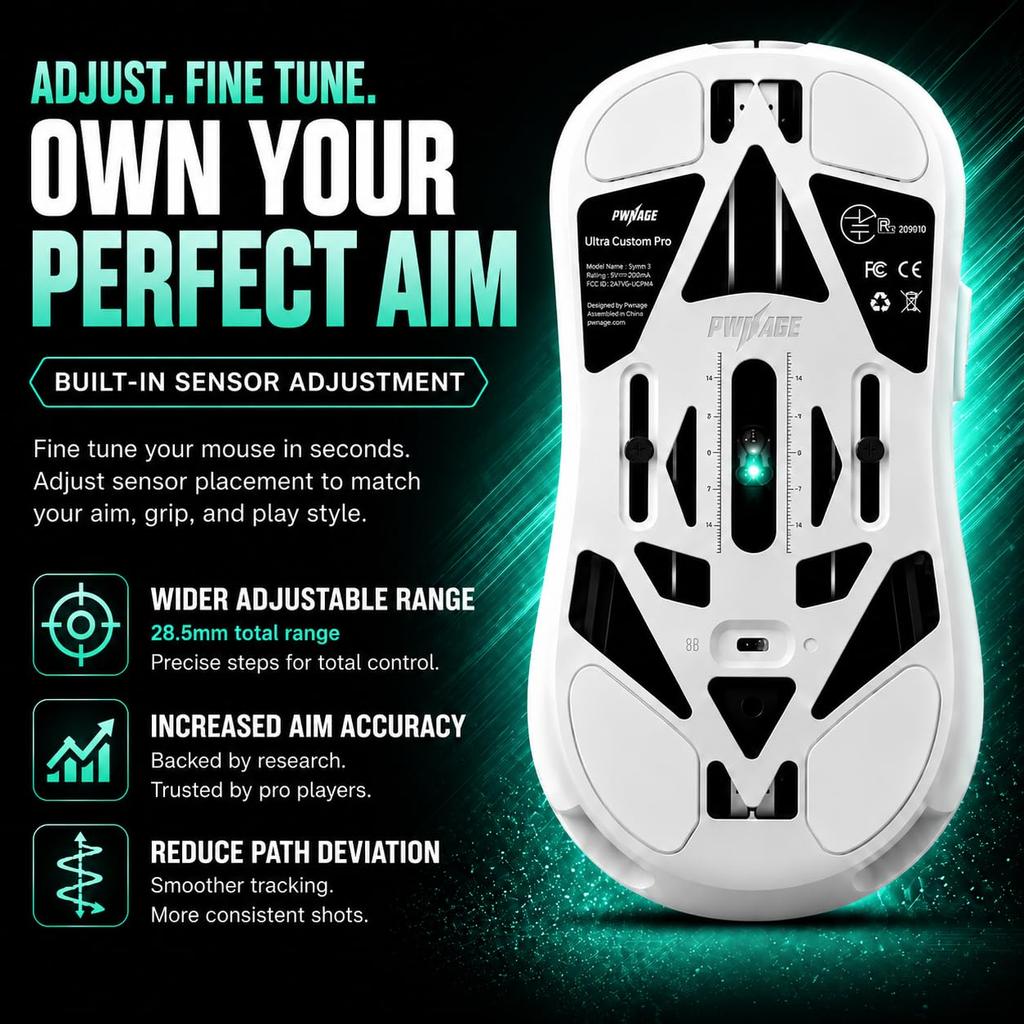 Pwnage Wireless Gaming Mouse Ultra Custom Pro Symm 3 White Wireless Gaming Authorized Japanese Distributor Warranty Included - Ultra-lightweight