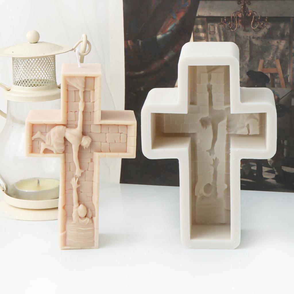 3D Jesus Madonna Family Relief Candle Silicone Mold DIY Religious Statue Gypsum Aromatherapy Molds Cross Soap Resin Making Tool