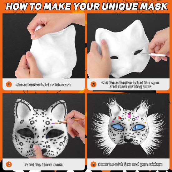 20 Pcs Face Cushion Kit Fox Cat Face Cushion DIY Halloween Masquer Set with Paint And Brush Make-up Party Prop for Dancing Party