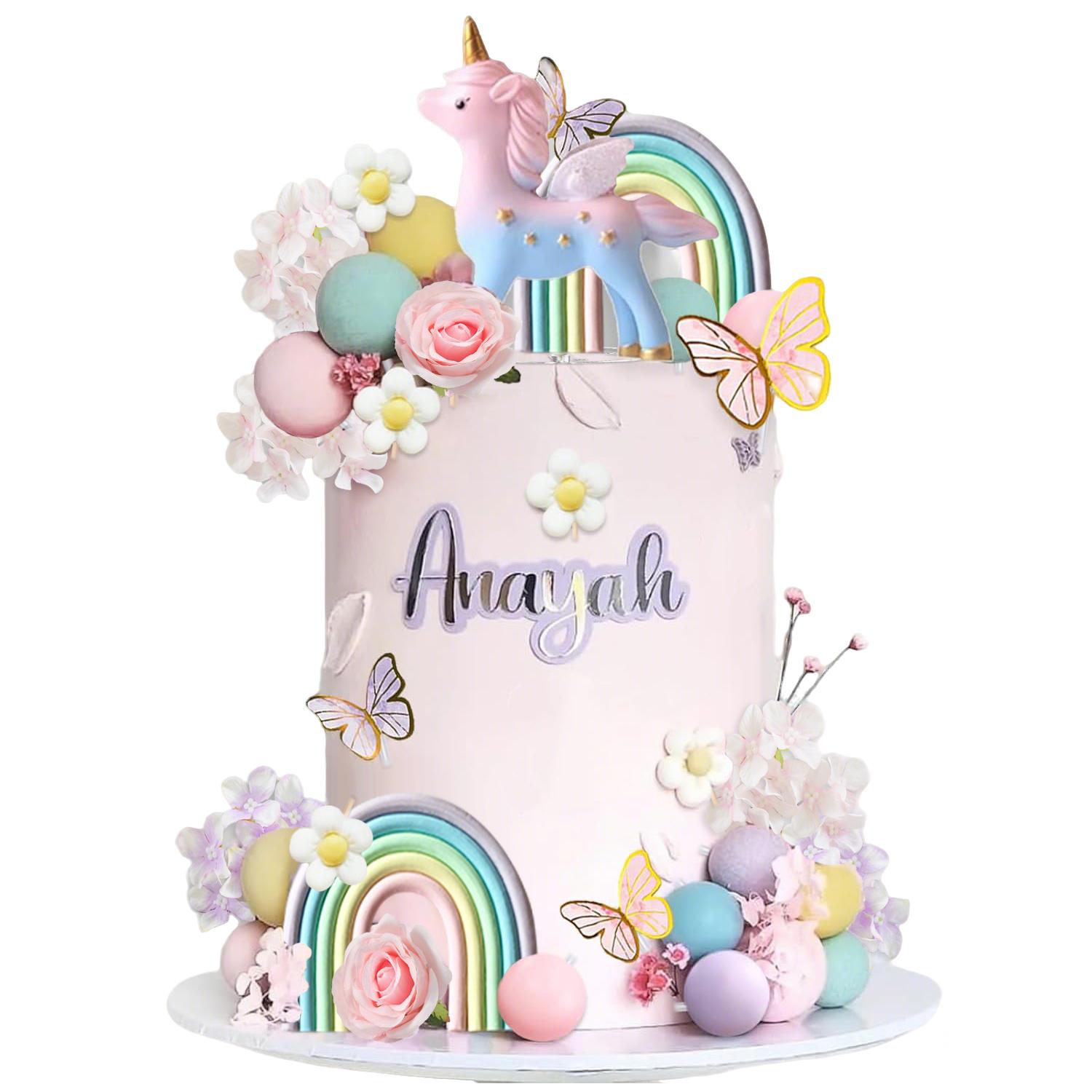 

55 шт. Топпер для торта Єдиноріг Райдужний Єдиноріг Квіти Прикраси для торта з кульками Метеликами Топпери для торта для дівчат жінок на День народження