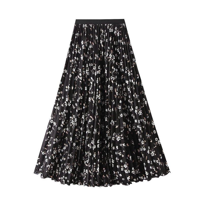 Women's High Waist Floral Pleated Midi Skirt for Spring/Summer 2026 - A-line with Wide Hem (D9908)