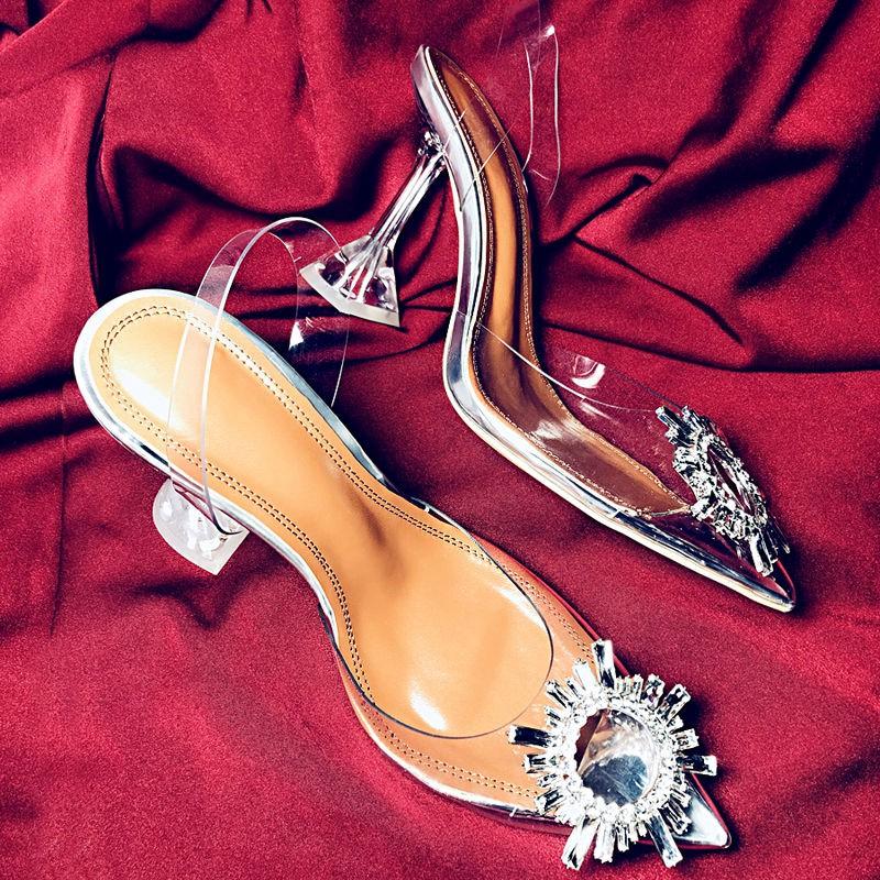 Clear Transparent Heel Sandals Sun Flower Sandals Women Shoes Woman 2026 New Summer Crystal Sexy Ladies Pumps Plus Size 42