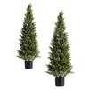 Artificial Topiary Cedar Trees, 2 Set 1219mm Faux Pine Shrubs Plants, Fake Silk Tree Look Real, Easy Assembly for Decor Front Porch Outdoor Patio