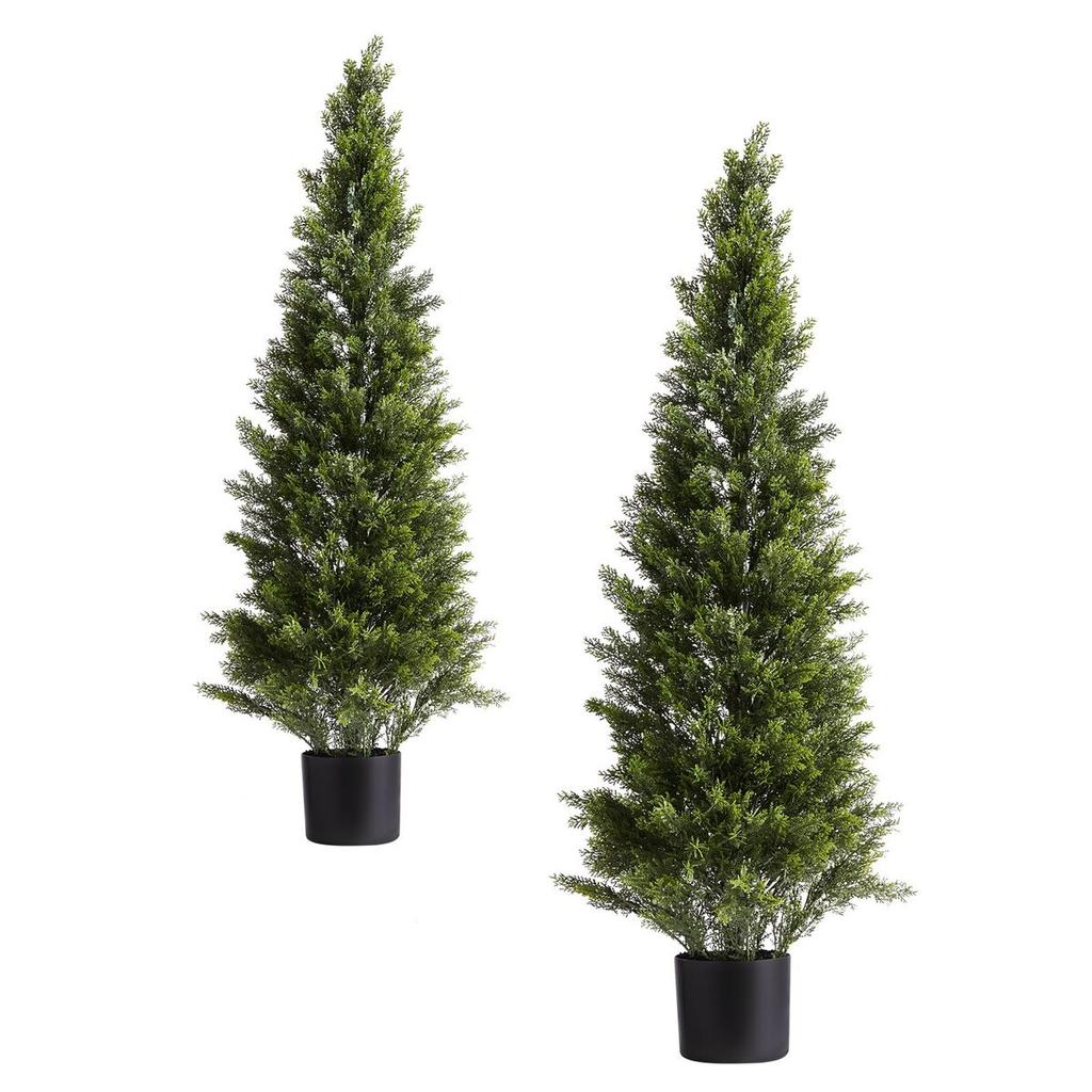 Artificial Topiary Cedar Trees, 2 Set 1219mm Faux Pine Shrubs Plants, Fake Silk Tree Look Real, Easy Assembly for Decor Front Porch Outdoor Patio