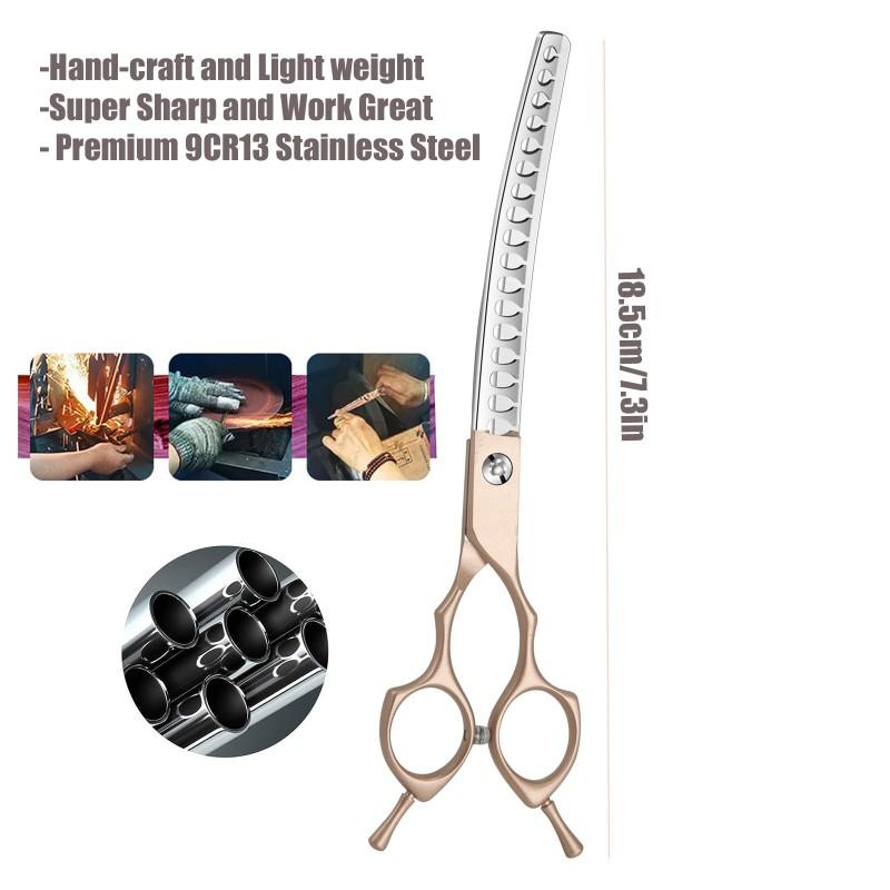 7 Inch Rose Gold Curved Fishbone Grooming Scissors Dogs Professional Pet Hair Trimming Shears Stainless Steel