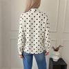 Womens Loose Fit Long Sleeve Blouse With Polka Dot Print Stand Collar Office Casual Shirt 2026