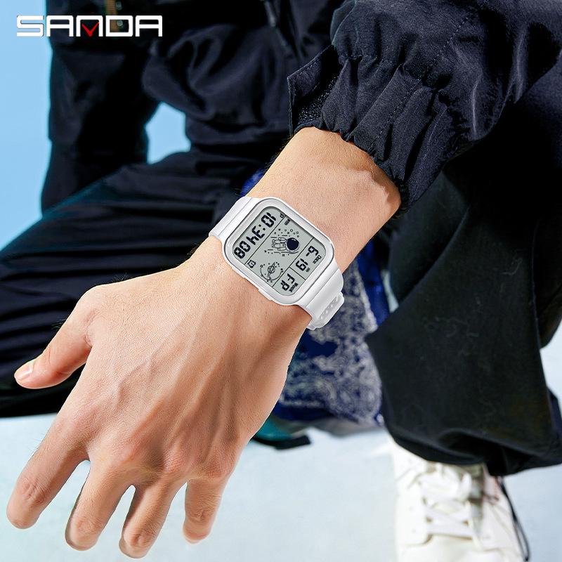 Sanda New Electronic Astronaut Watch – Square Strap, Detachable, Digital for Teens and Students