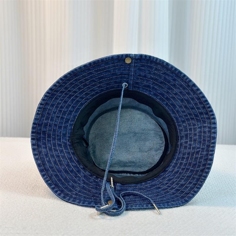 Women Denim Bucket Hat Solid Color Summer Sun Protection Hat Wide Brim Fisherman Cap for Outdoor Travel Beach