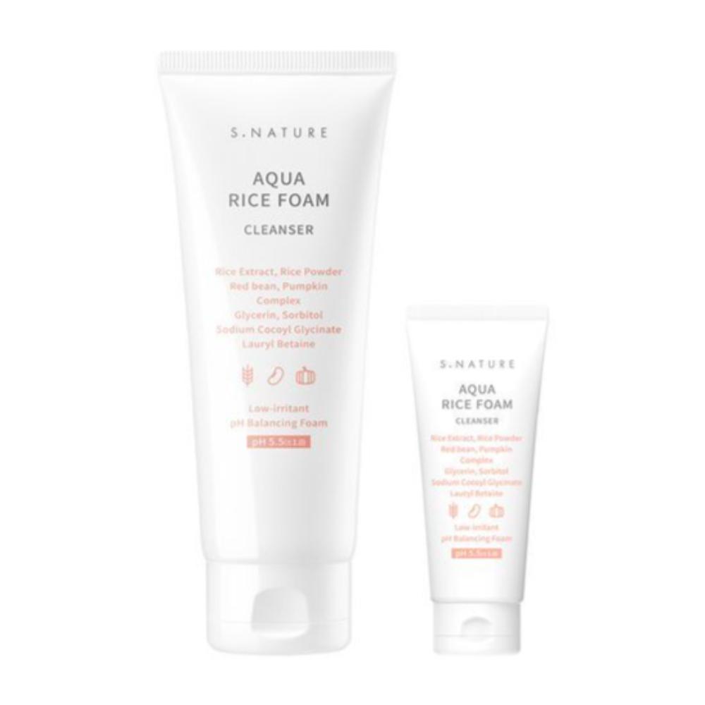 S.NATURE Aqua Rice Gentle Foam Cleanser – 160ml + 20ml Gift Set | Low pH Face Wash for Sensitive Skin