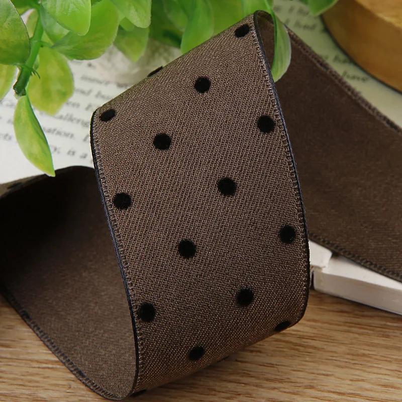 5 Yards Velvet Ribbon Tape with Round Dots for Gifts Box Packaging Wedding Event Party Decor DIY Hair Bow Accessory Cake Bouquet