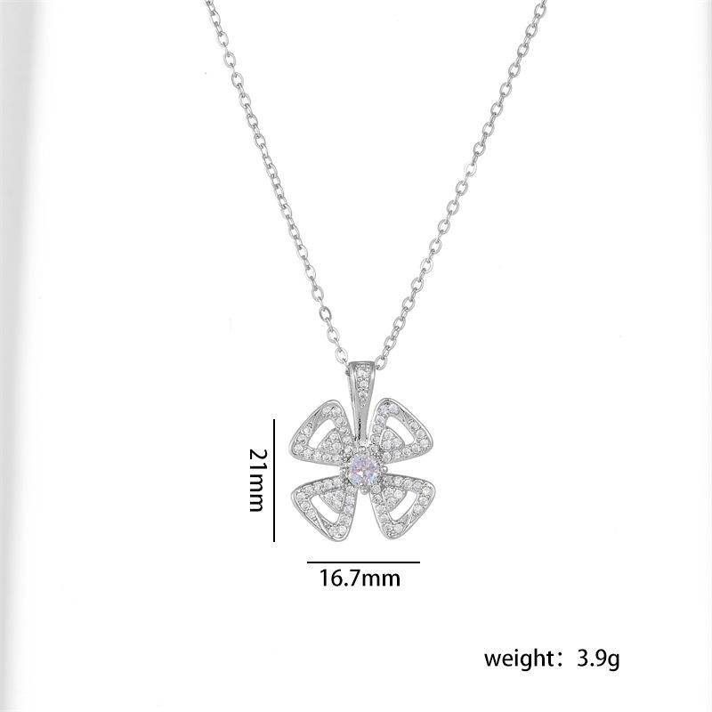 Elegant Hollow Flower with Zircon Pendant Necklace Stainless Steel Chain Jewelry Gifts for Women Teen Girls