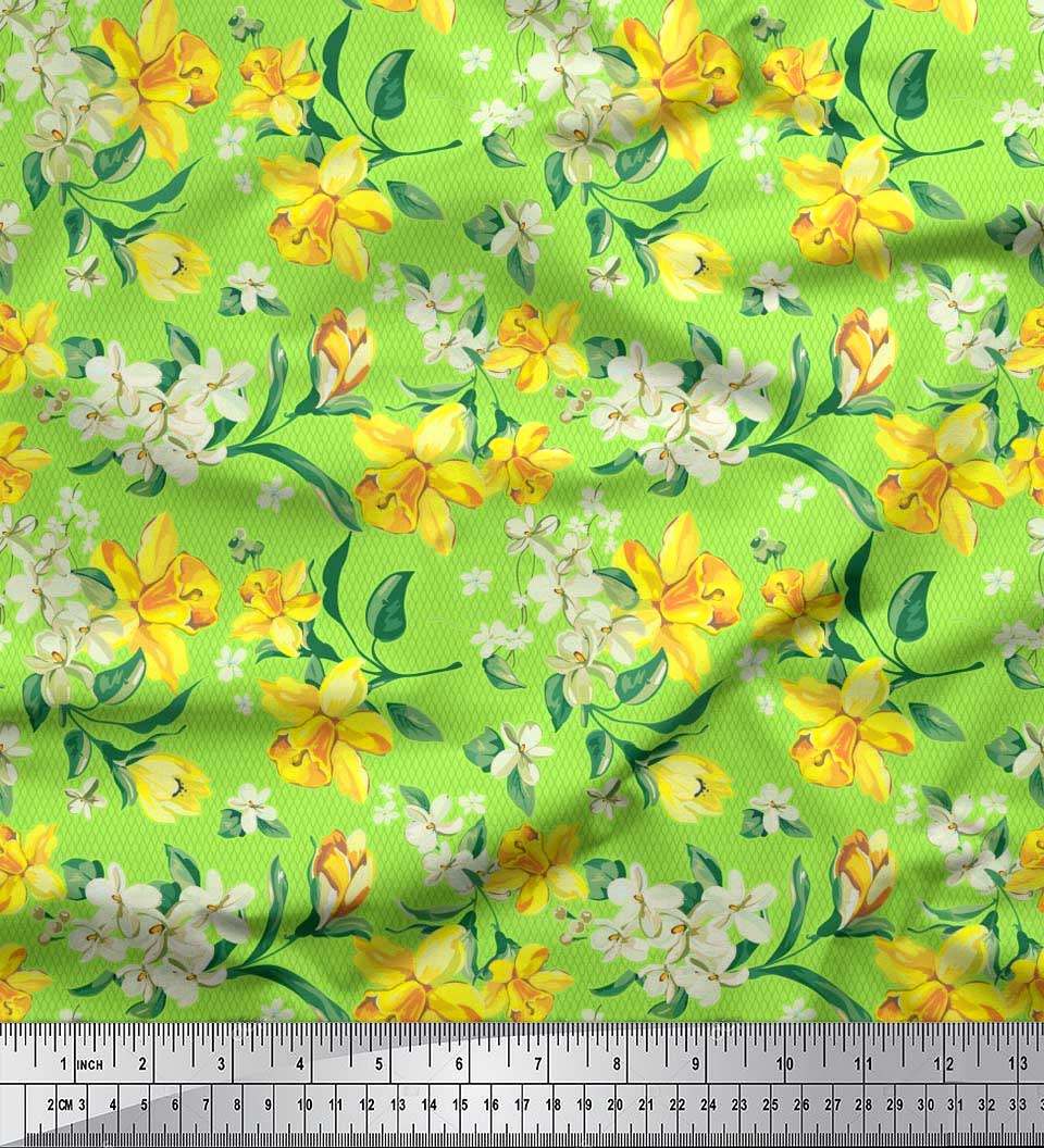 

Тканина Soimoi Poly Crepe Ogee Damask, Plumeria & Daffodil Floral Print Тканина на метр 42 дюйма 42 Inch Wide - Poly Crepe зелений