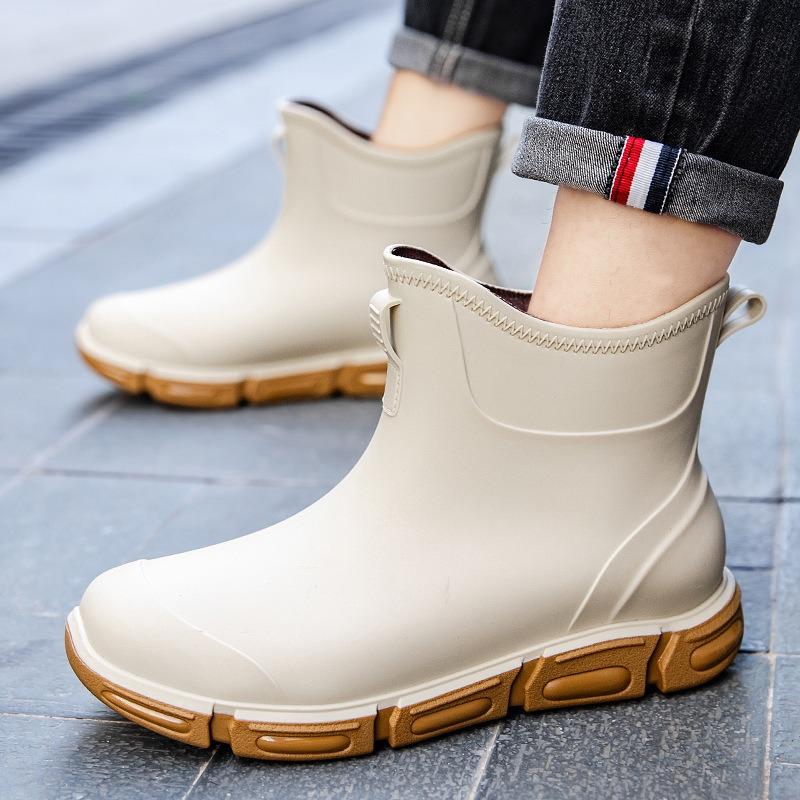 

- Large size rain shoes short tube non-slip and wear-resistant rider takeaway special rain boots adult fishing car wash velvet shoes 45 бежевый