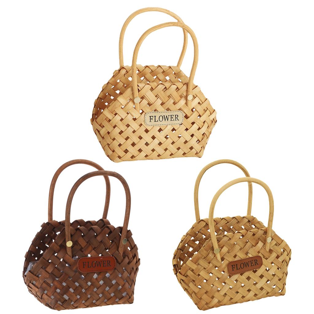 Weaved Basket Woven Flower Baskets Wood Storage Basket for Home Decor Shopping Flower Plants Kitchen Storage Basket