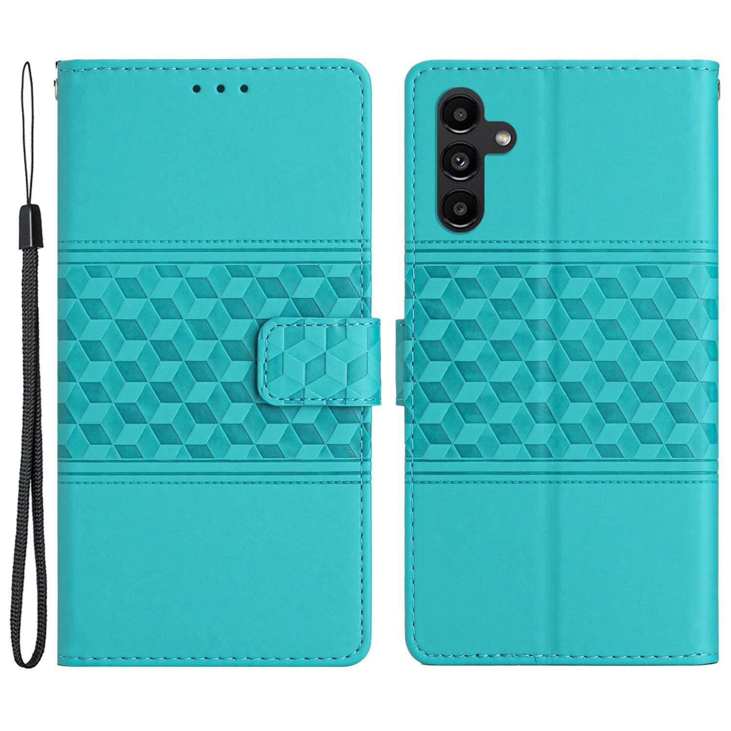 

For Samsung Galaxy A55 5G Phone Case Imprinted Rhombus Wallet Stand Leather Cover Sky Blue