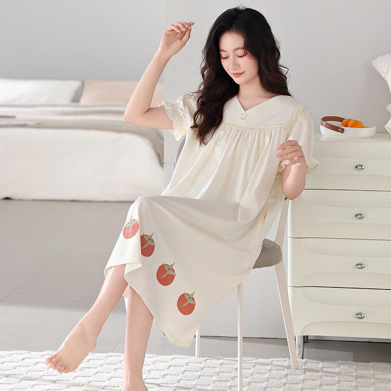 1011 neues Nachthemd Damen Sommer Dünne Baumwolle Kurzarm Sommer Pyjama Große Größen Lässig und Bequem Loungewear
