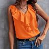 Yousheng Women Vest Solid Color V-Neck Ruffle Trim Sleeveless Blouse Loose Fit Summer Pullover Tops Daily Wear