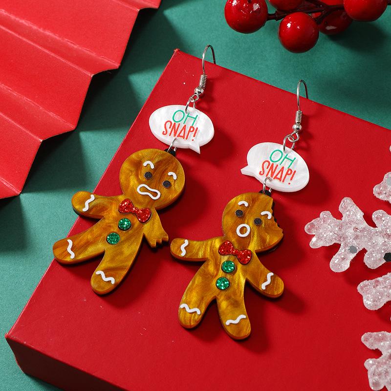 Acrylic Glitter Gingerbread Man Christmas Earrings
