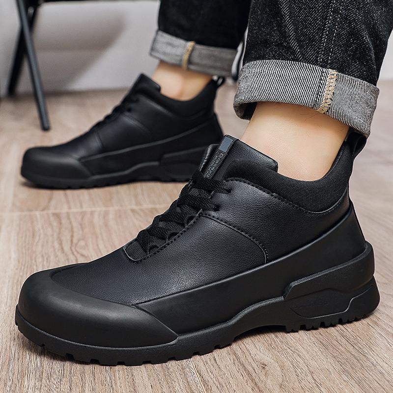 

Leather Men s Cott Boots 2026 New Winter Platform Warm Fur Ankle Short Boots Slip Fashi Men Casual Work Shoes Botas 39 чёрный