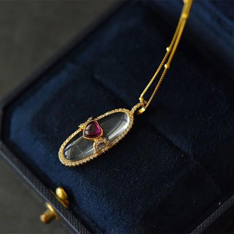 Natürlicher Eis-Chalcedon mit Samen Romantischer herzförmiger Anhänger Hochwertige Exquisite Und Modische Halskette Neuer Schmuck