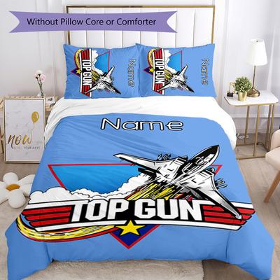 3pcs Custom Name Top Gun Maverick Bedding Set Duvet Cover Closure Includes 1 Duvet Cover & 2 Pillowcases for All Seasons Bedroom Decor