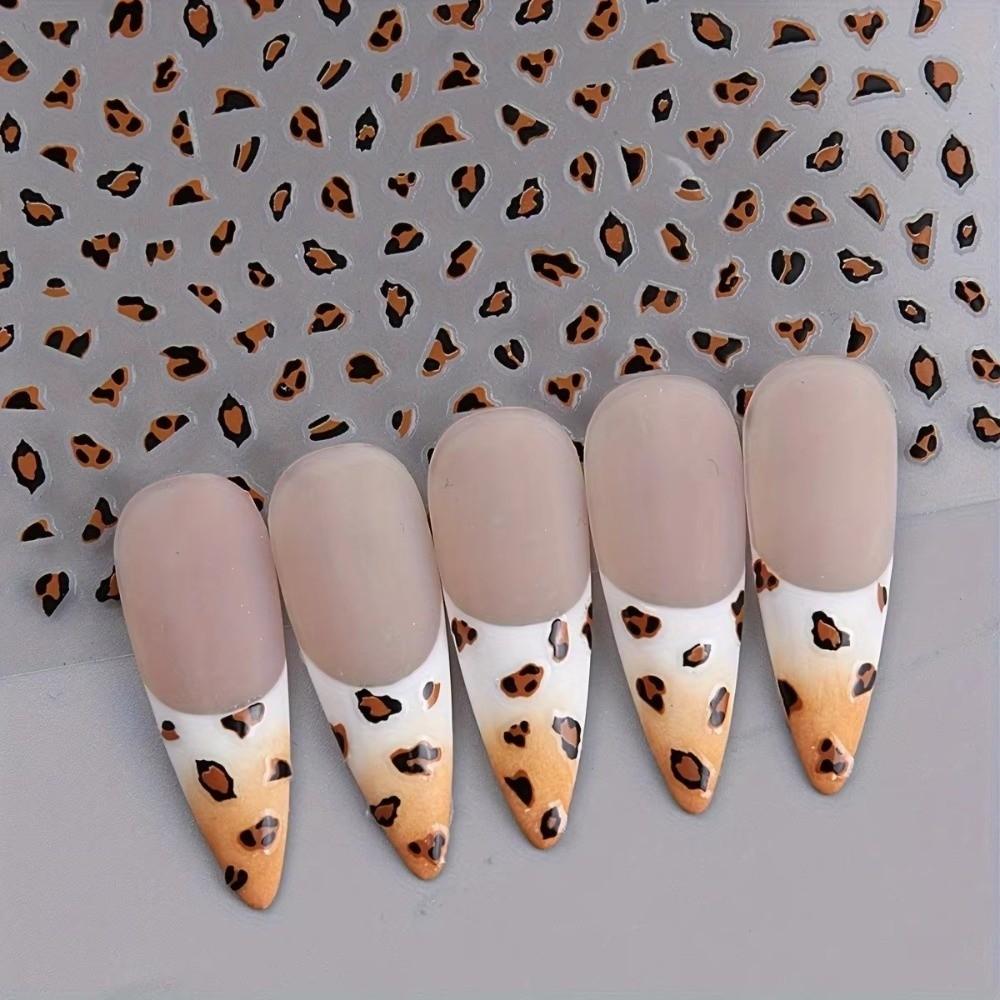 Brown Black Pink Colors Leopard Print Nail Stickers Self-Adhesive Nail Sliders  DIY Nail Decoration