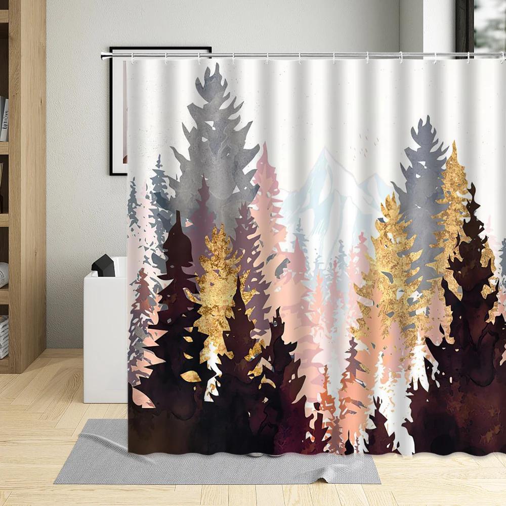 Autumn Tree Bicycle Fallen Leaves Scenery Shower Curtain Winter Forest Branch Leaf Watercolors Art Home Decor Bathroom Curtains