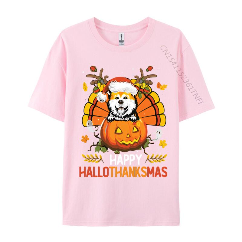 Akita Inu Happy Hallo Thanksmas Hallo Anime T Shirt Novelty Fitted Men T Shirt Print Cotton Grey Shirt Graphic Tee