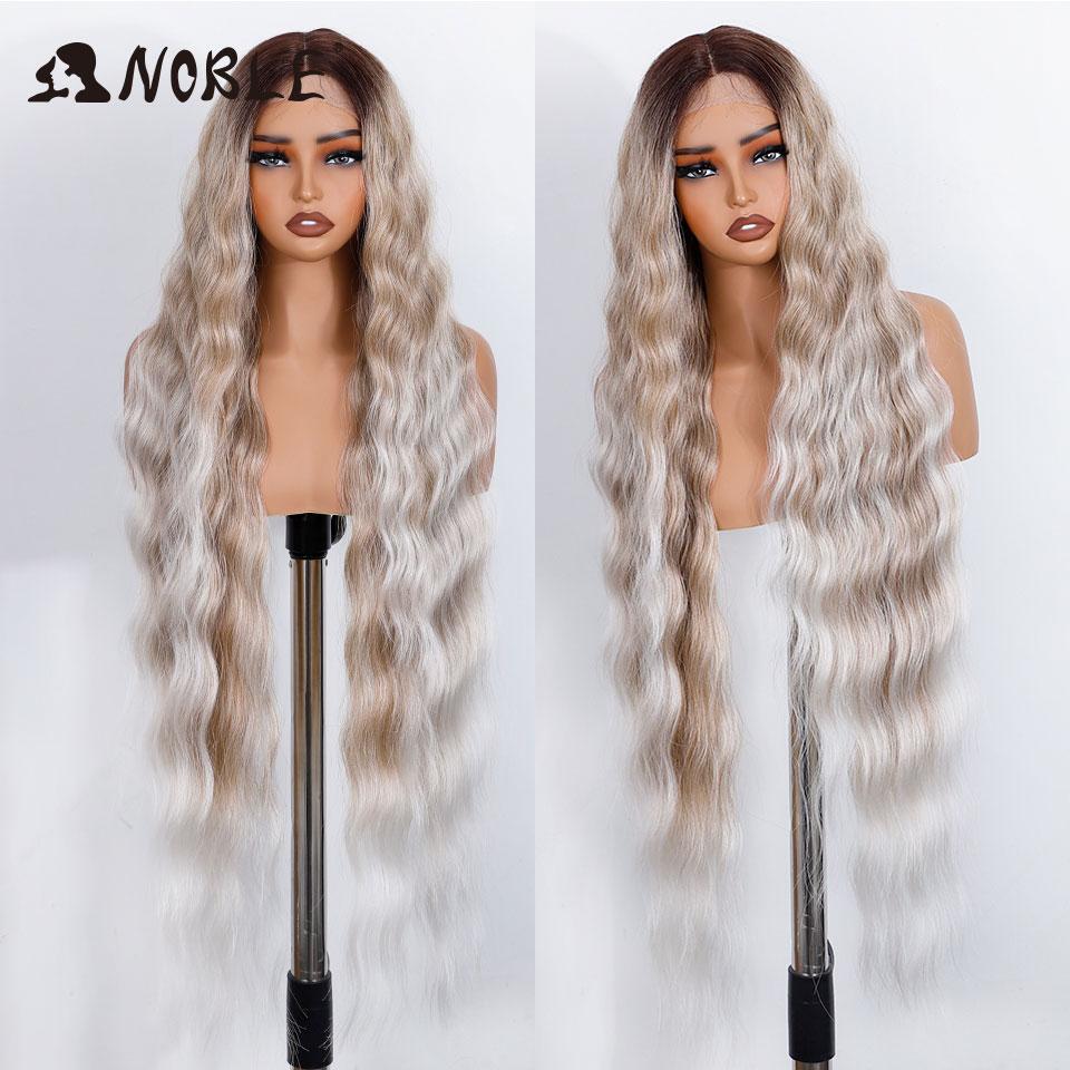 

Noble Synthetic Lace Front Wig 36 Long Wavy Lace Part Body Wavy Golden Wig For Women Lace Front Wig Ombre Blonde Cosplay Wig 150%&36inches&Lace Part Wig
